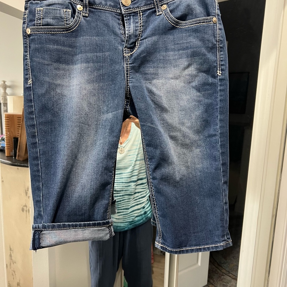 Seven7 Medium Blue Rolled Hem Jean Shorts